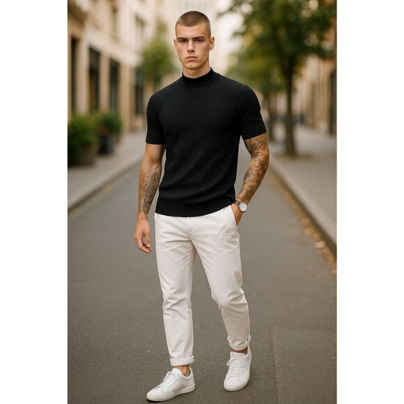 NWT Coofandy  Men's  Mockneck Pullover Short Sleeve Sweater - Picture 1 of 7